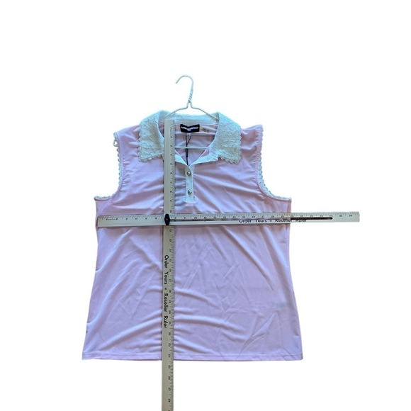 Karl Lagerfeld Blouse Lace Top Women's L Pink Sleeveless Spread Collar Polyester - Picture 4 of 5